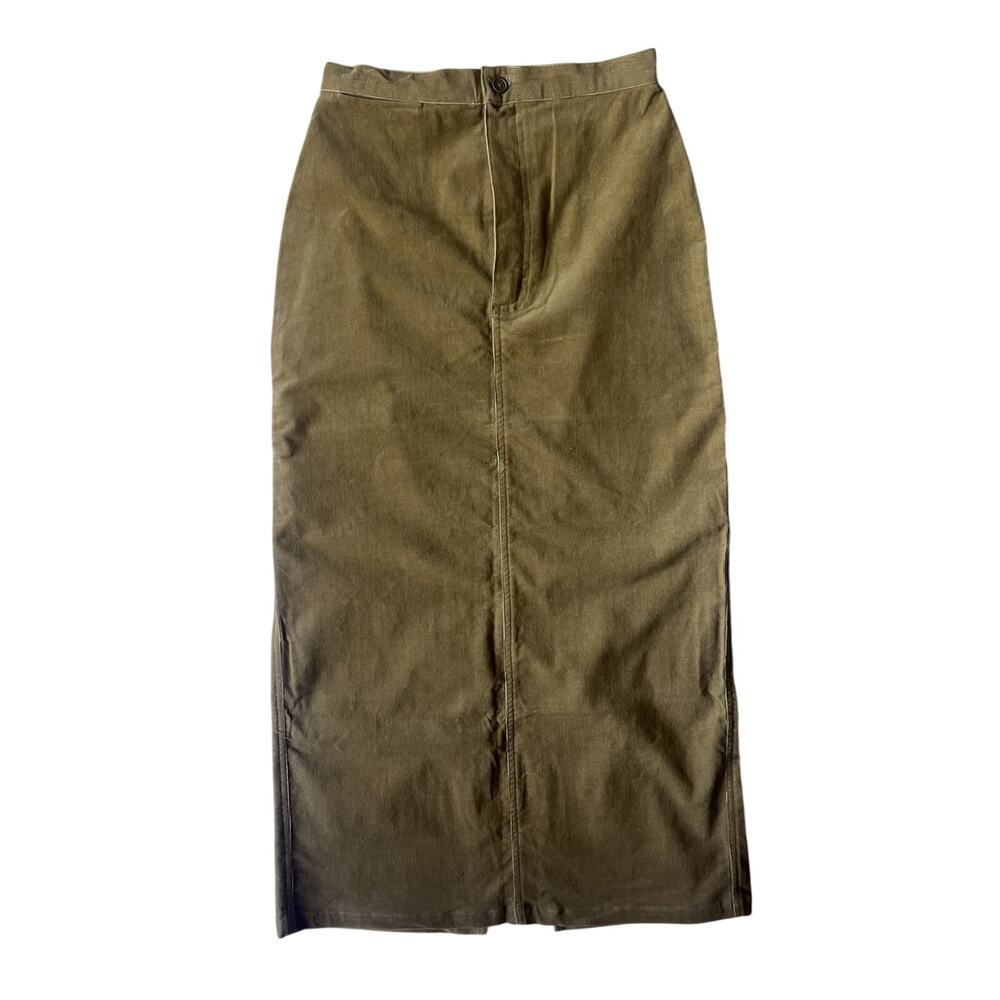 Tribeca Studio Stretch Corduroy Maxi Skirt Size 4 Khaki Tan Y2K Vintage 90s Long